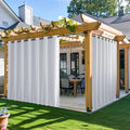 NICETOWN 2 Panels Windproof Outdoor Curtains for Patio Waterproof, Extra Wide Grommet & Back Tab on Top & Bottom Thermal Insulated Sun Blocking Drapes with Rope for Deck, Greyish White, W100 x L84