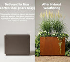 Decoroca Heavy-Duty Corten Steel Planter Box, Large Square Cube Outdoor Planter for Patio & Garden, Naturally Weathering Steel, Modern US-Designed Planters for Plants & Trees