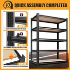 71.2"H-45.6"W Garage Shelving Heavy Duty Storage Shelves, Metal Adjustable Shelving Unit, Utility Garage Organizer Shelf for Basement, Pantry, Kitchen, Warehouse, 45.6"Wx17.7"Dx71.2"H, Black