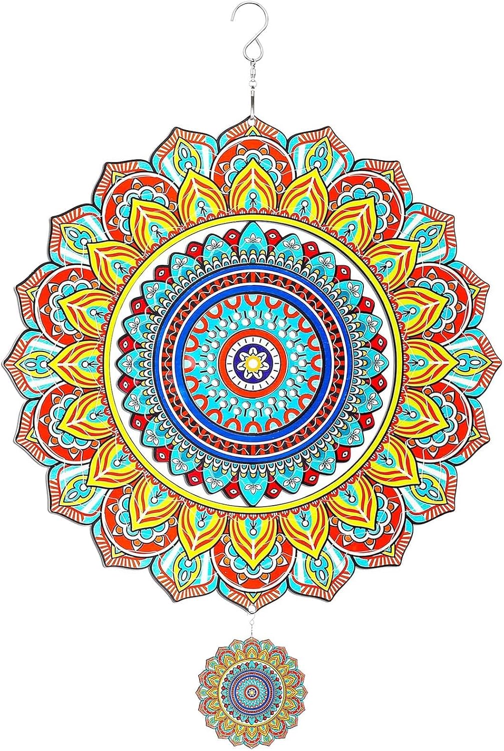 Wind Spinner Mandala Peacock, 12inch Stainless Steel Metal Wind Spinners Outdoor Hanging, 3D Wind Sculptures Kinetic Yard Art Decoration Garden Ornament Indoor Décor Gift for Women Men Holidays