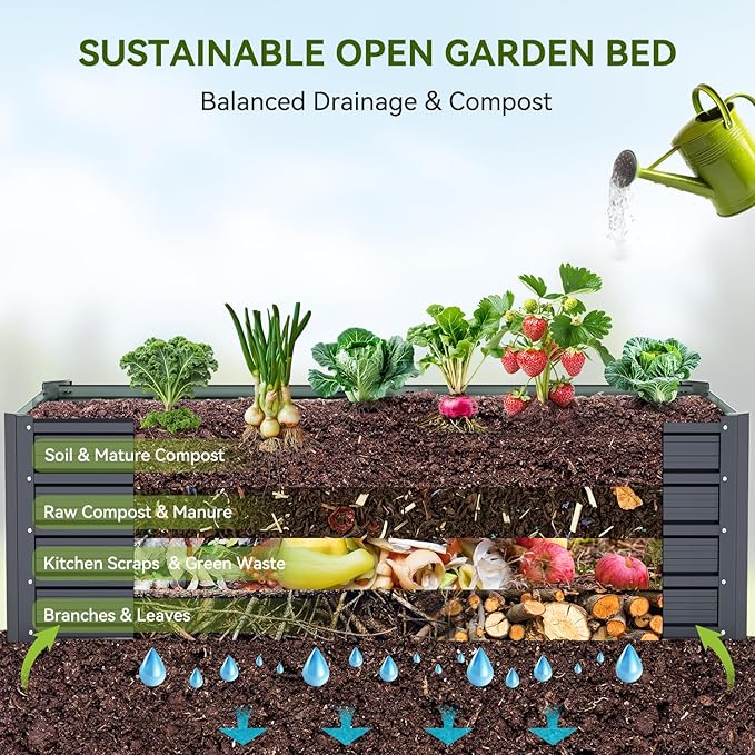 Ohuhu 6x3x1.5FT Metal Raised Garden Bed Outdoor, Reinforced Galvanized Steel Rustproof Planter Box, 100% Non-Toxic, 202 Gal Large Capacity Heavy Duty Raised Beds for Growing Vegetables Flowers Herbs