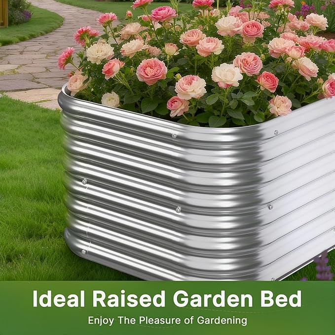 4 PCS Galvanized Raised Garden Bed Outdoor, Metal Garden Bed for Vegetables, Above Ground Garden Box for Flower, Steel Raised Beds for Gardening - 2FT