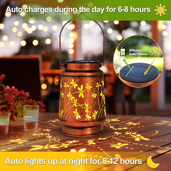 4 Pack Dragonfly Birthday Gifts for Women Mom Grandma Solar Lanterns Outdoor Waterproof Garden Decor Hanging LED Decorative Light for Patio Yard Lawn Gardening Gifts