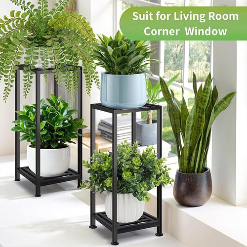 2-Pack Plant Stand Indoor Outdoor, Heavy Duty Wrought Iron Pedestal Stands, Metal Plant Stand Decorative Flower Stand for Patio Garden Deck Living Room