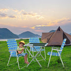 VINGLI Oversize Patio Lawn Webbed Folding Chairs Set of 2, Outdoor Beach Chair Portable Dining Chair for Outdoor Yard, Garden (Blue, Oversized)