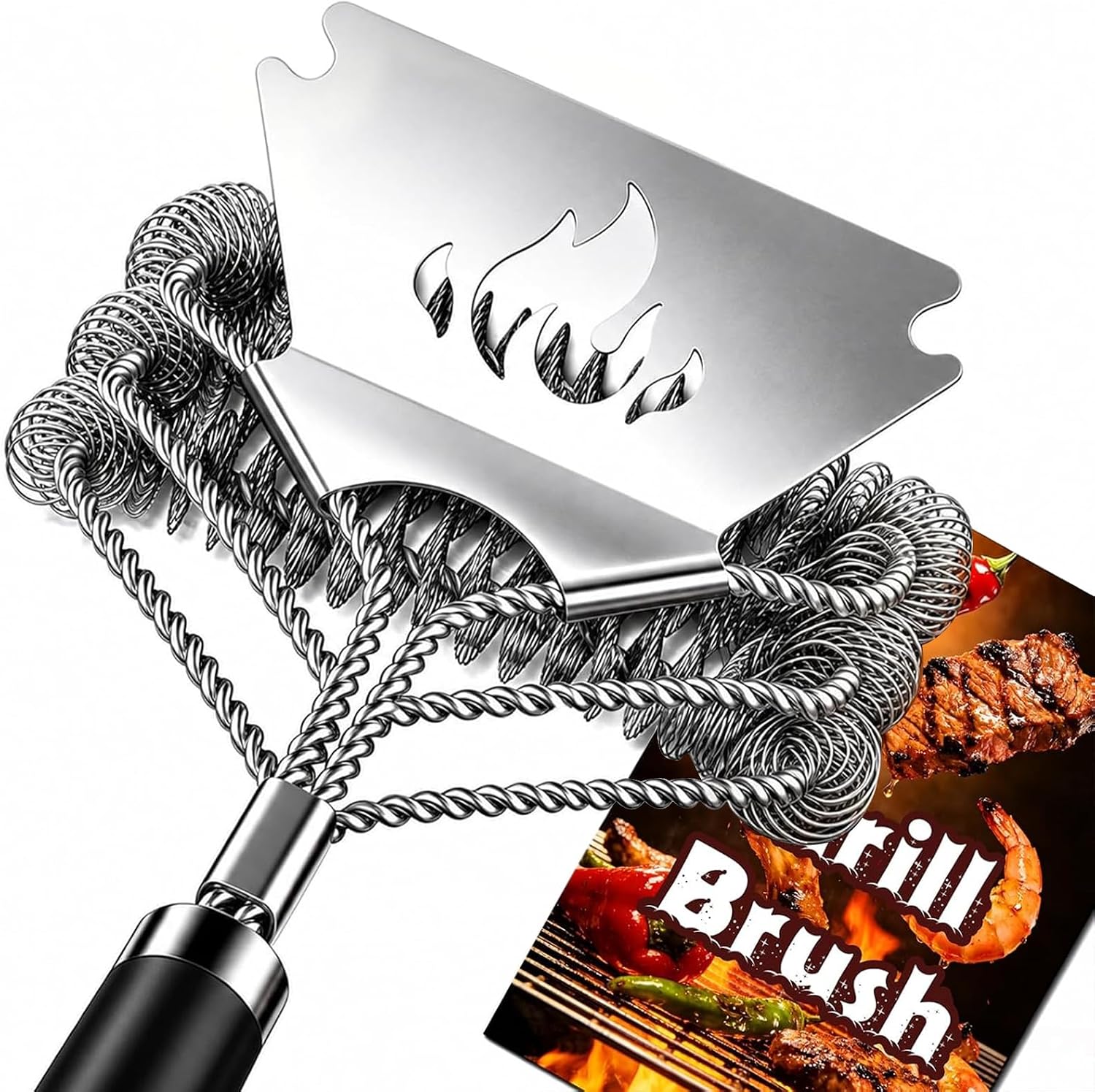 TNTOR Grill Brush Bristle Free with Scraper, 18" Handle BBQ Grill Brush for Outdoor Grill, Extra Strong Grill Cleaner Brush for Grill/Smoker/Gas/Charcoal, Father's Day Grill Gifts for Men/Dad