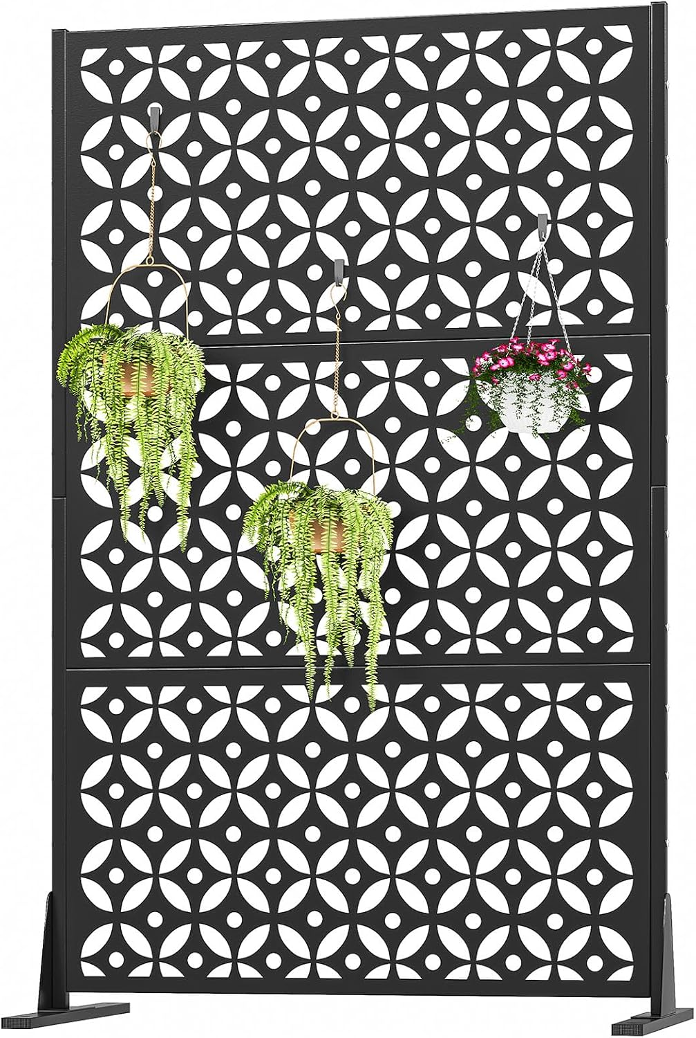 6ft black freestanding metal outdoor privacy screen, cross, main product view