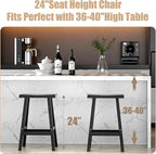 Bar Stools Set of 2, Waterproof UV-Resistant,Durable Resin Kitchen Island Chairs for Indoor & Outdoor Use, Modern Design for Home,Bar,and Cafe (24“)