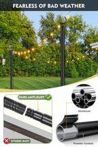 String Light Poles, 10 FT, 6 Pack, Ground & Fence Mount | Heavy-Duty Steel, 5-Prong Stable Base, Powder-Coated Finish, Rust Resistant, Outdoor Lighting & Décor, Patios, Backyards