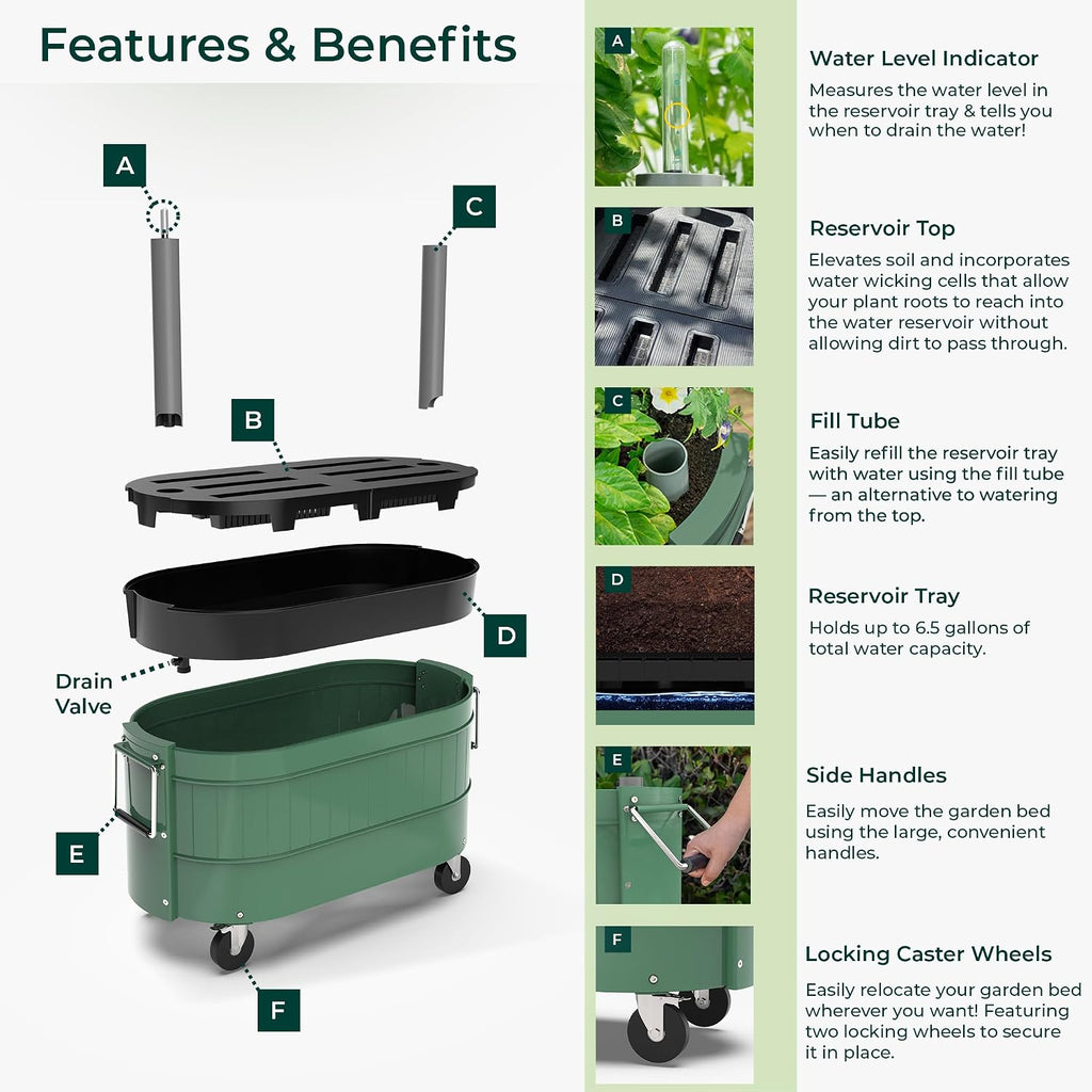 permasteel self-watering garden bed, rolling planter for vegetables on a desk or shelf
