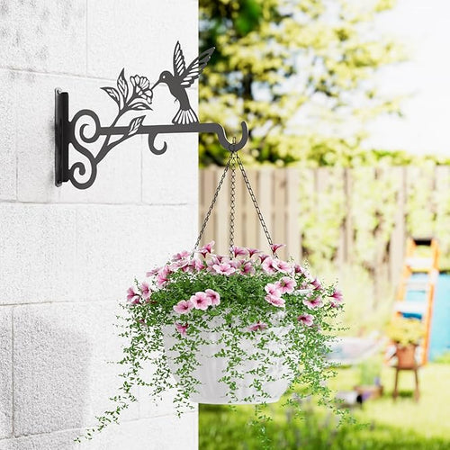 2-Pack Aesthetic Plant Hangers Outdoor – 10 Inch Metal Hanging Plant Bracket with Beautiful Hummingbird Pattern – Anti Rust Plant Hooks for Hanging Plants, Bird Feeder, Windchime, Lantern