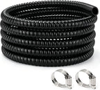 1/2 Inch Pond Tubing – 10ft Heavy Duty PVC Corrugated Pond Hose with 2 Stainless Steel Hose Clamps, Kink-Proof Black Pump Tubing for Garden Ponds, Waterfalls, Filters & Drainage