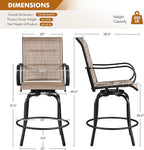 Yaheetech 2 Piece Patio Swivel Bar Stools Texteline Bistro Chairs with High Back/Armrest/Footrest, All Weather Padded Seating Outdoor Furniture Chairs for Outside, Lawn & Garden?Black/Brown