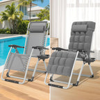 Magshion Zero Gravity Reclining Patio Camping Lounge Chair, Grey | w/Removable Cushion, Side Tray & Cup Holder, Adjustable Folding Anti Gravity Recliner for Indoor and Outdoor