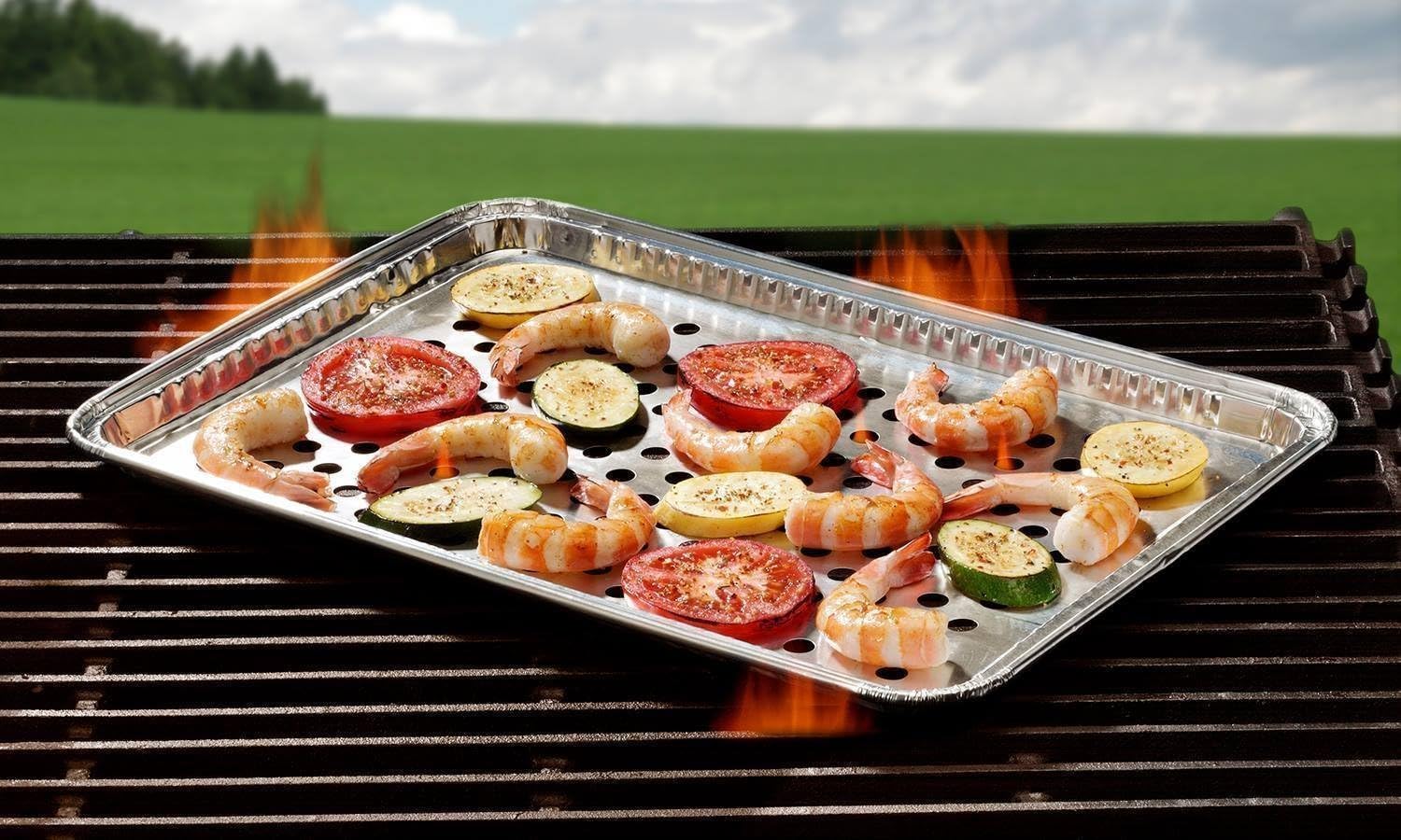 Pactogo 16" x 11" Aluminum Foil BBQ Gourmet Grill Topper Pan (Pack of 12)