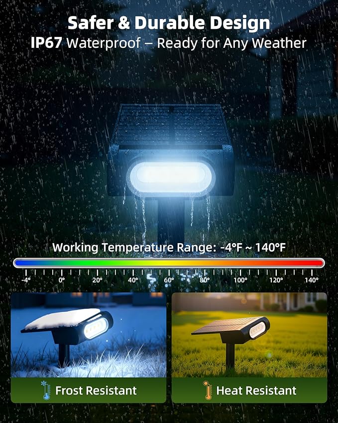 EZVALO Solar Spot Lights Outdoor IP67 Waterproof, Adjustable Solar Landscape Lights, 3 Lighting Modes Solar Spotlights for Outside Yard Garden Plant Trees Pathway Flag (Cool White-4Pack)