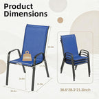 MAMIZO Patio Dining Chairs, Stackable All Weather Teslin Chair, Heavy Duty Outdoor Breathable Chairs Set, w/Armrests, Upgraded Chair FeetW/Strenthened Iron Spacers, 330 LBS (8, Navy Blue)
