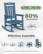 Oversized Rocking Chair Outdoor, High Back Porch Rocker Chair, HDPE All Weather Resistant Rocking Chairs for Patio, 380lbs Weight Capacity, Navy Blue