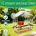 Window Mount Wild Bird Feeder Set of 3, Large & Small Seed Feeders + Hummingbird Water Station, Heavy-Duty Suction Cups, Easy Feeding & Drinking Access, Easy Install Outdoor Bird Watching Accessory