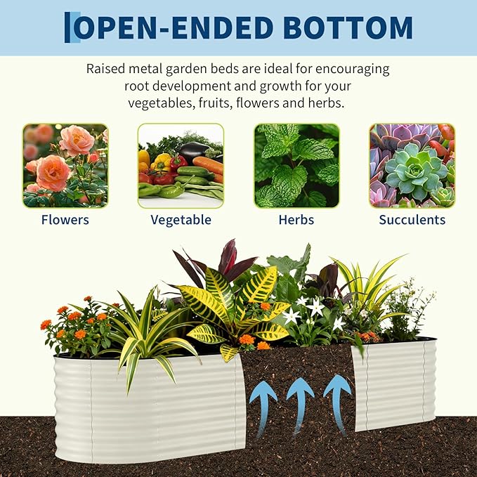 Garvee Galvanized Raised Garden Bed Outdoor, 8x2x2 ft Metal Planter Box for Flowers Vegetables, Rust-Resistant Raised Garden Beds for Gardening, Easy Assembly Outdoor Garden Box & Planters, Beige