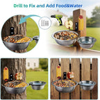 2 Bowls Squirrel Food&Water Feeder, Metal Chew-proof Squirrel Feeders for Outside, Picnic Table with 2 Corn Cob Holders - Removable Smart Drainage 304 Bowl+Bird Water Bowl&Seed Tray-Tree Mounted