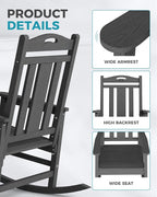 Ciokea Oversized Outdoor Rocking Chairs Set of 4, 380lbs Heavy-Duty Large Patio Rocker, High Back Cozy Porch Chairs, Weather Resistant Patio Rocking Chairs for Outside, Fire Pit, Deck, Dark Grey