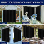 PureFit Outdoor Curtains for Patio Waterproof Weatherproof, UV Resistant Outside Curtains for Gazebo, Front Porch, Pergola, Sun Blocking Privacy Curtain, 150W x 84L inch, 1 Panel, Black