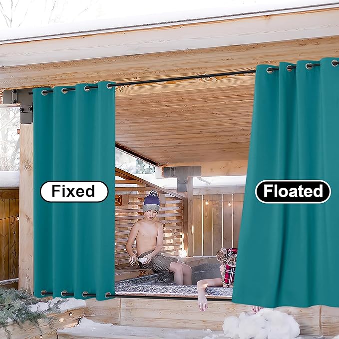 NICETOWN 2 Panels Peacock Teal Outdoor Curtains for Patio Waterproof, Rustproof Grommet Top & Bottom Thermal Insulated Keep Rain Out Blackout Weighted Wind Break Drapes for Pergola, W52 x L108