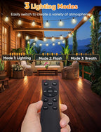 Brightever 50FT Outdoor String Lights with Remote, LED String Lights for Outside with 16 Shatterproof ST38 Vintage Edison Bulbs, 3 Modes 2 Timer Dimmable Outside Lighting for Patio, Gazebo, Deck, Yard