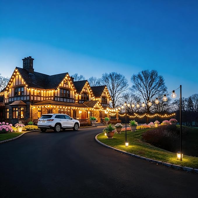 RTTY Classic 300FT Modular Professional Outdoor String Lights System with 111 G40 Bulbs (3x100FT) - Configure for Estate Borders, Multi-Area Event Sites, Commercial Corridors & Permanent Installations