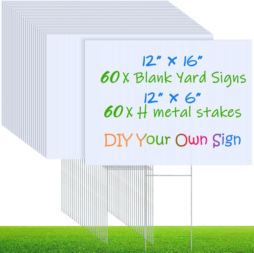 kigley 60 pack blank yard signs with stakes, main product view