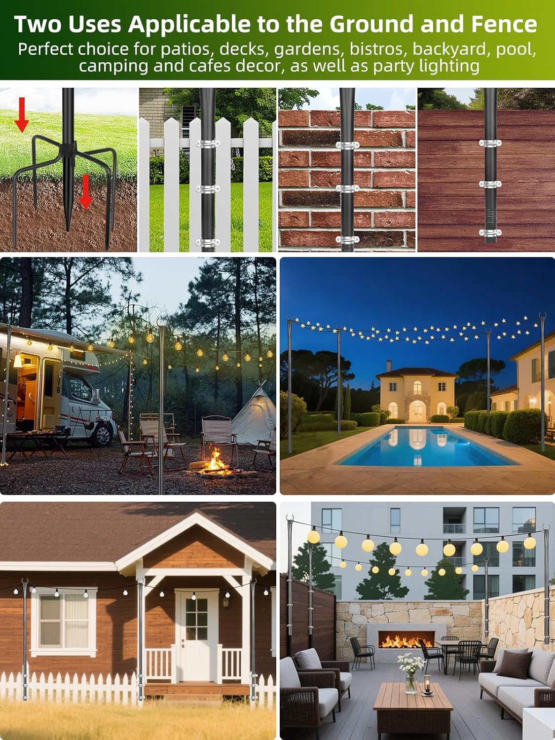 string light poles for outside, 4 pack 10 shown in use