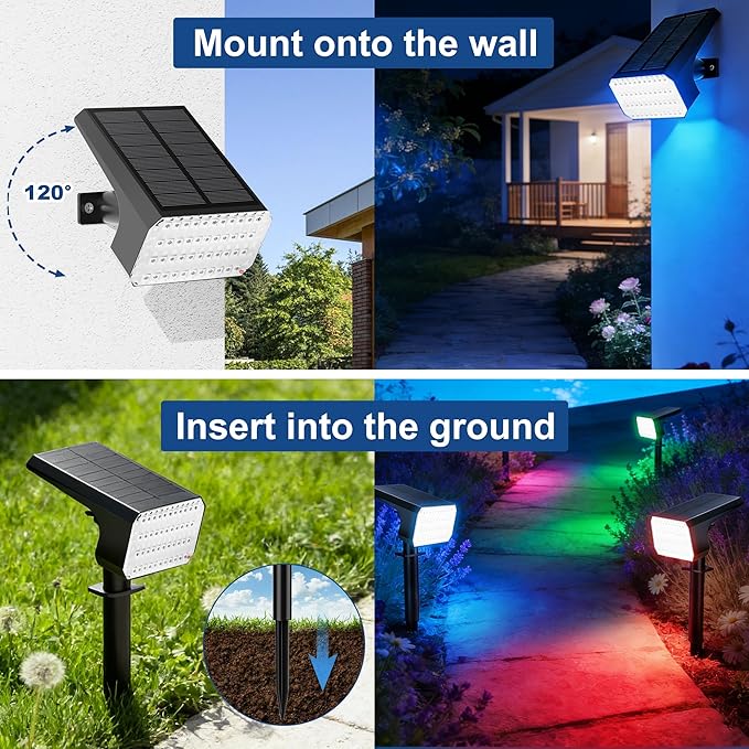 LANSOW Solar Spot Lights Outdoor Color Changing, 2 Pack/7 Modes Waterproof Solar Christmas Landscape Spotlights, LED Solar Powered Flood Lights for Yard Garden Pathway Outside Halloween, Auto ON/Off