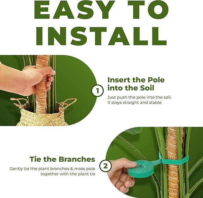 2 Pack 28 Inch Bendable Moss Pole Monstera Plant Support Stakes for Indoor Plants - Tall Moss Stick Trellis for Potted Climbers - Stem Support Accessories for Climbing Houseplants