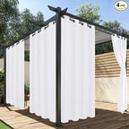 HolidayIdeas White Outdoor Curtains for Patio Waterproof, 4 Panels - 54 x 84 Inch - Privacy Protection & Light Filtering Curtains Grommet Outside Curtains for Porch, Gazebo, Pergola, Backyard