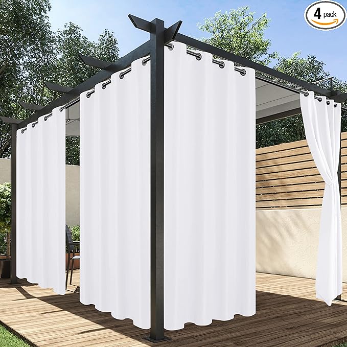 HolidayIdeas White Outdoor Curtains for Patio Waterproof, 4 Panels - 54 x 84 Inch - Privacy Protection & Light Filtering Curtains Grommet Outside Curtains for Porch, Gazebo, Pergola, Backyard