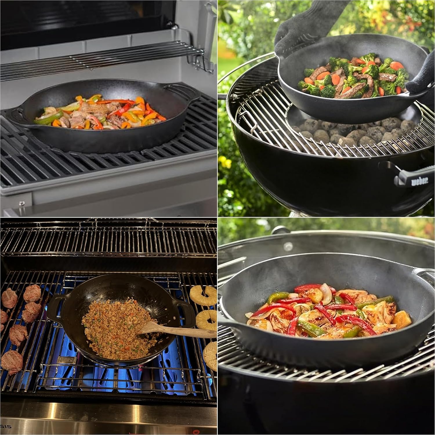 7425 Cast Iron outdoor Cooking Grate Grill Wok System for Weber Spirit I/II 200 300,Genesis II E-310/LX S-440,Summit Series for Weber 22" / 26" Kettles Grill