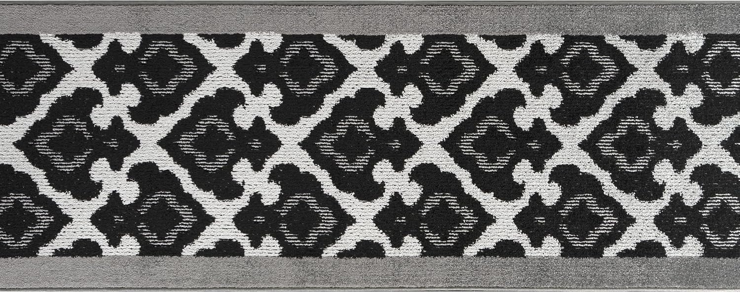 Custom Length Cut to Size Fleur de Lis Inspired Carpet Runner Rug for Hallways, Non Slip Rubber Backed, 31 inch Wide X Customized Length, Royal Grey, 31 inch X 10 feet