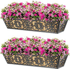 2 Pack 30 Inch Window Boxes Planters Railing Planter Box with Adjustable Brackets & Coco Liners Fabric Plant Grow Bags Deck Railing Planter Boxes Balcony Hanging Flower Box for Outdoor Plants