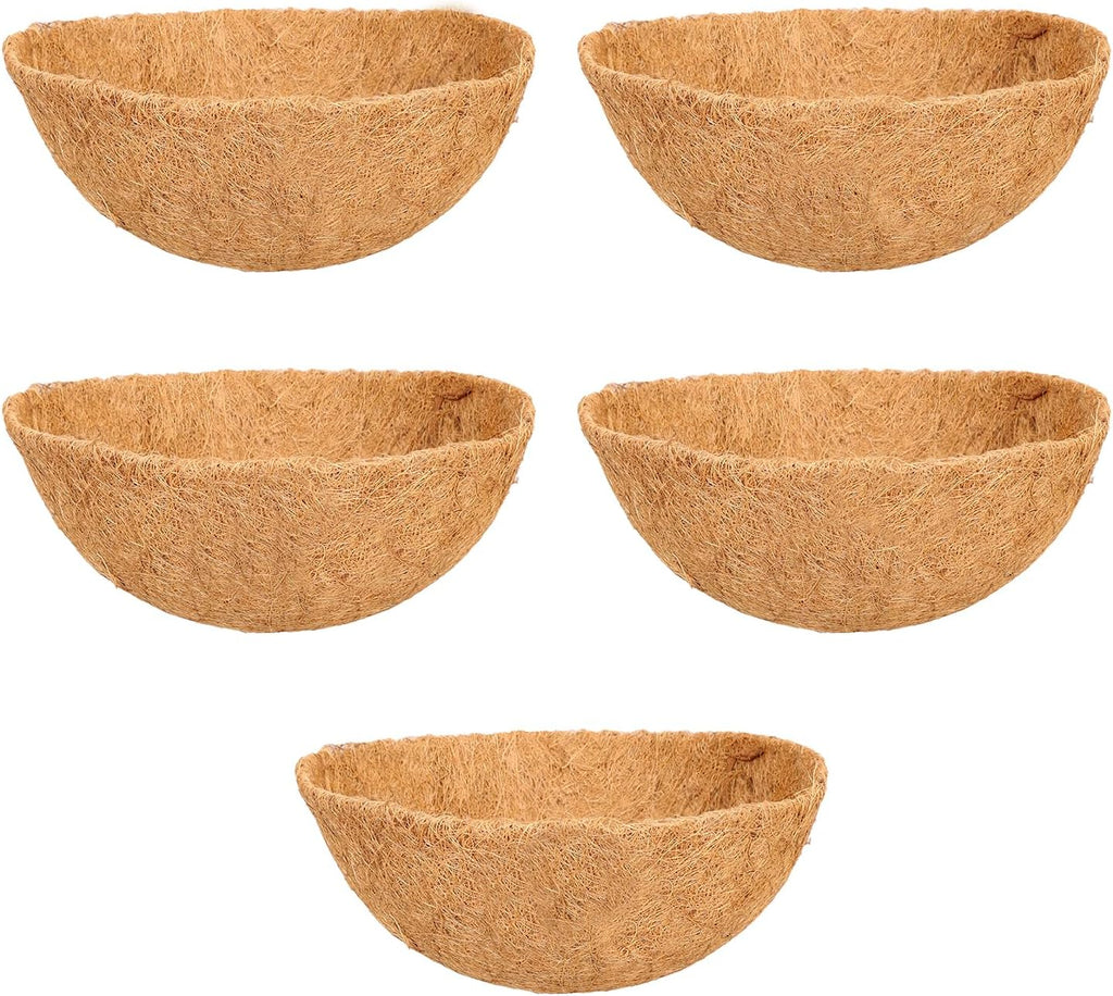 Coco Liners for Planters, 5 Pack 14 Inch Round Hanging Basket Liners, 100% Natural Coconut Fiber Replacement Liners for Hanging Baskets Planters Flowers