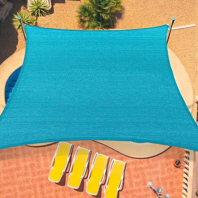 8'x12' Sun Shade Sail Curved Commercial Outdoor Shade Cover Turquoise Rectangle Heavy Duty Permeable 185GSM UV Block Sunshade for Backyard Yard Deck Patio Garden Outdoor Activities and Facility