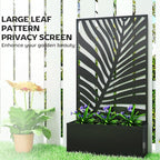 Outsunny Metal Raised Garden Bed with Trellis for Climbing Plants, Freestanding or Wall Mounted Flower Bed with Privacy Panel, Large Leaf Cut-Out Outdoor Planter Box for Garden, Patio, Balcony