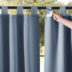 NICETOWN 2 Panels Self Stick Tab Top Outdoor Curtainss for Patio Waterproof, Indoor Outdoor Blinds Room Darkening Window Treatments Rain & Sun Blocking Drapes for Pool, W52 x L95, Stone Blue