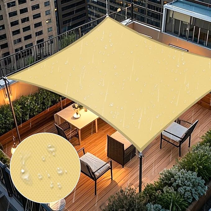 Artpuch Waterproof Sun Shade Sail, 10'x13' Sand Rectangular, UV Resistant Rain Canopy, Curved Edges Shade Cloth for Outdoor Patio, Deck, Yard (Customizable)