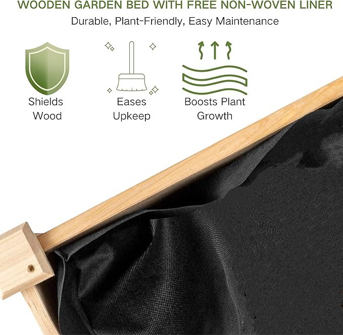 34x18x30in Wooden Raised Garden Bed with Legs,Elevated Reinforced Planter Box with Bed Liner for Backyard/Patio/Gardener,150lb Capacity - Natural