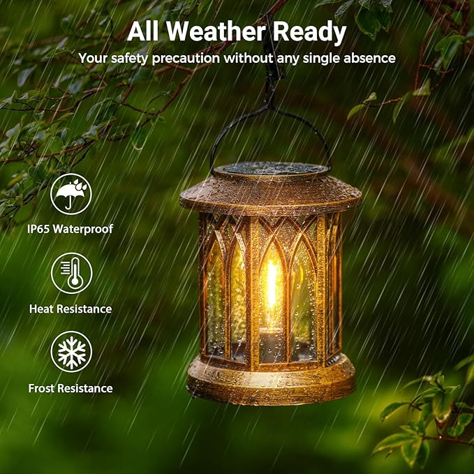 WdtPro Solar Lanterns Outdoor Lights, 6 Pack Bright Lanterns Outdoor Waterproof with Clip Patio Decor, Hanging Solar Lights for Outside Garden Yard Front Porch Table Decoration (Antique Copper)