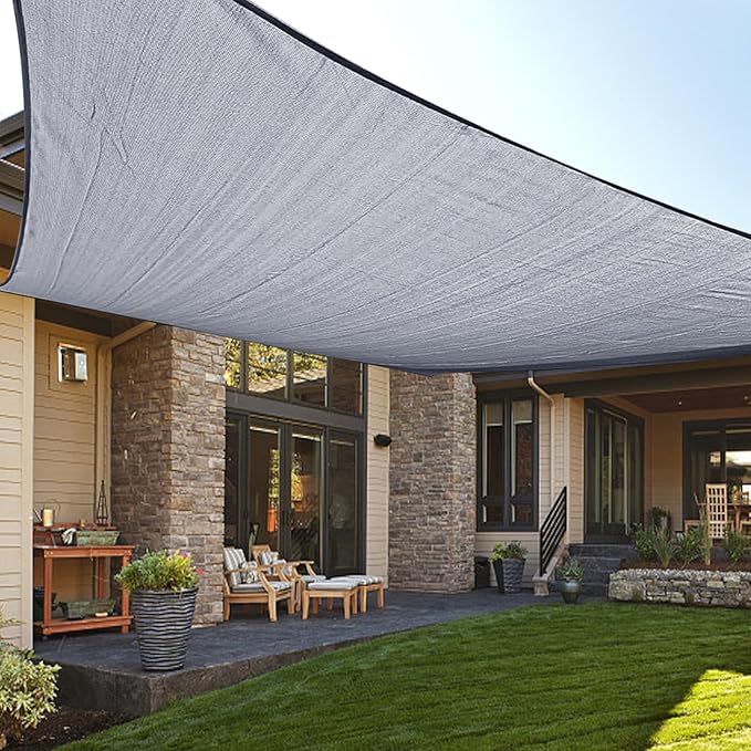 LOVE STORY Custom Size 10'x24' Silver Grey Sun Shade Sail Rectangle UV Block Canopy Patio Sail Sunshades Fabric for Outdoor Garden Carport (We Make Custom Size)