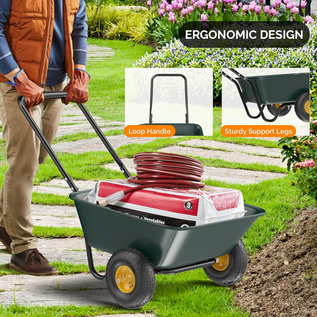 vingli 2 wheel wheelbarrow, plastic and steel wheel, side view