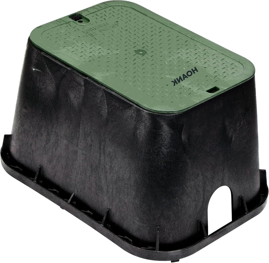 Rectangular Jumbo Valve Box and Cover, 15 in. x 22 in., 12 in. Height, Irrigation Control Valve Lettering, Black Box with Green Overlapping Cover