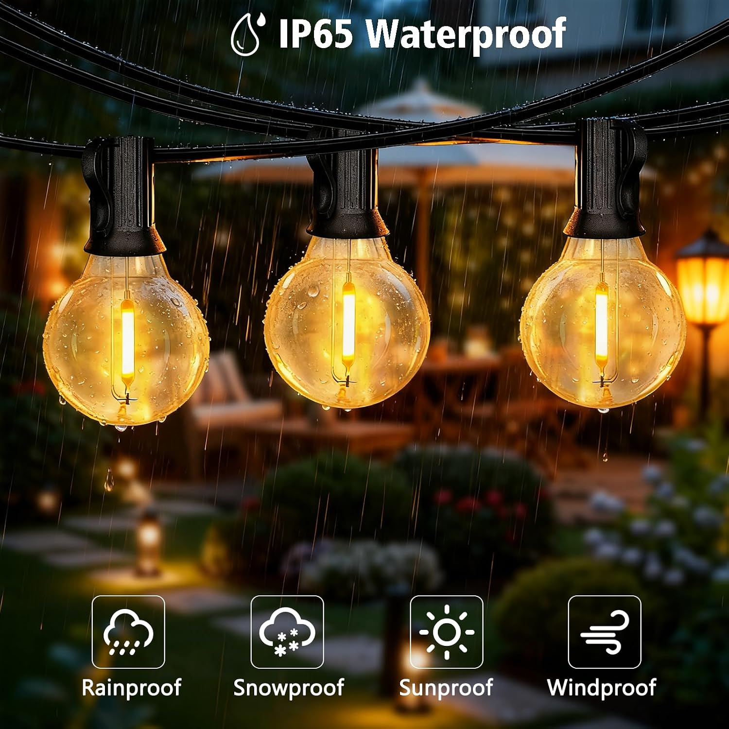 G40 LED Outdoor String Lights, 100FT LED Patio Lights with Light Sensor Timer, 52 Shatterproof Globe Bulbs(2 Spare), Waterproof Connectable Hanging Lights for Backyard Porch Balcony Decor